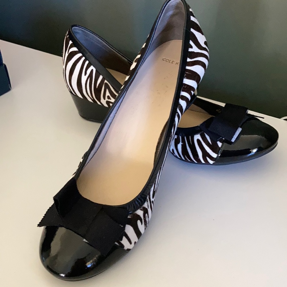 Cole Haan Tali Black and White Zebra Wedges